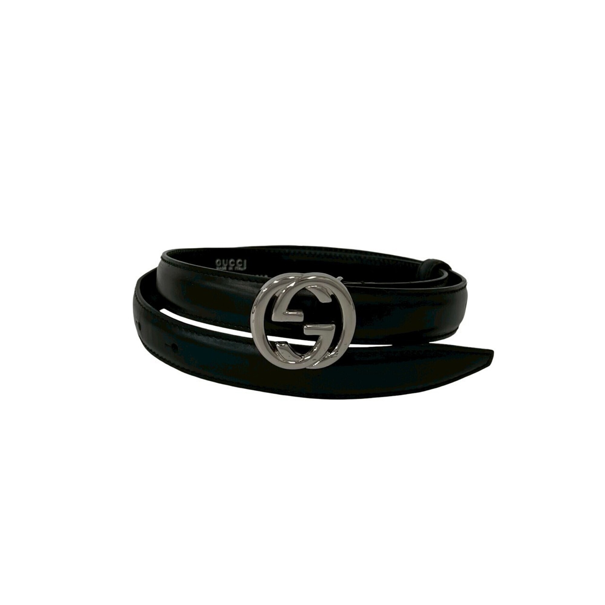 Gucci Interlocking G Hardware Leather Belt For Women, Black, 44338
